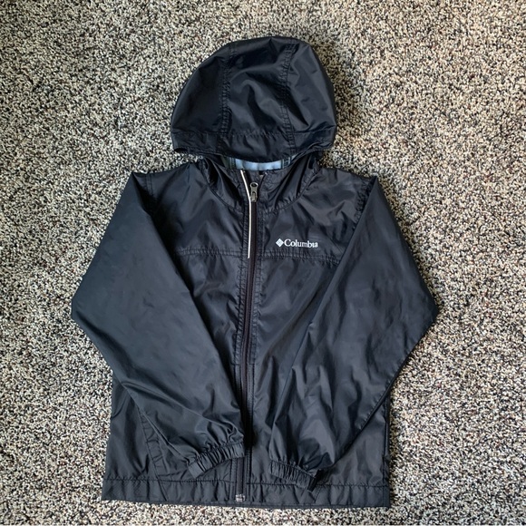 Columbia Unisex Youth Kids Sz XS (6-7) Black Hooded Windbreaker Full Zip Pockets - Picture 1 of 5